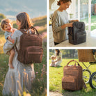 Lederrucksack für Mütter braun Echtleder