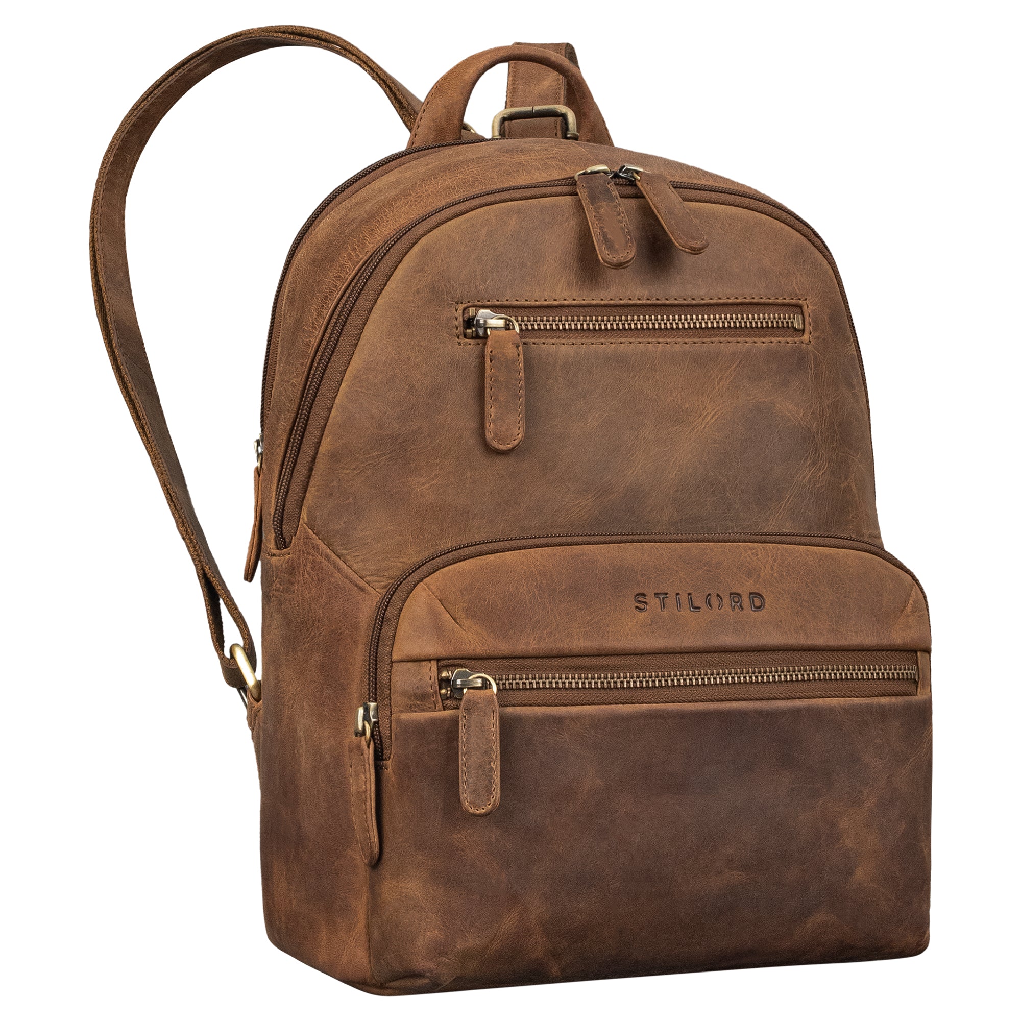 Kleiner Leder-Rucksack Damen mittel-braun mit gepolsterten Tablet-Fach 10,9 Zoll