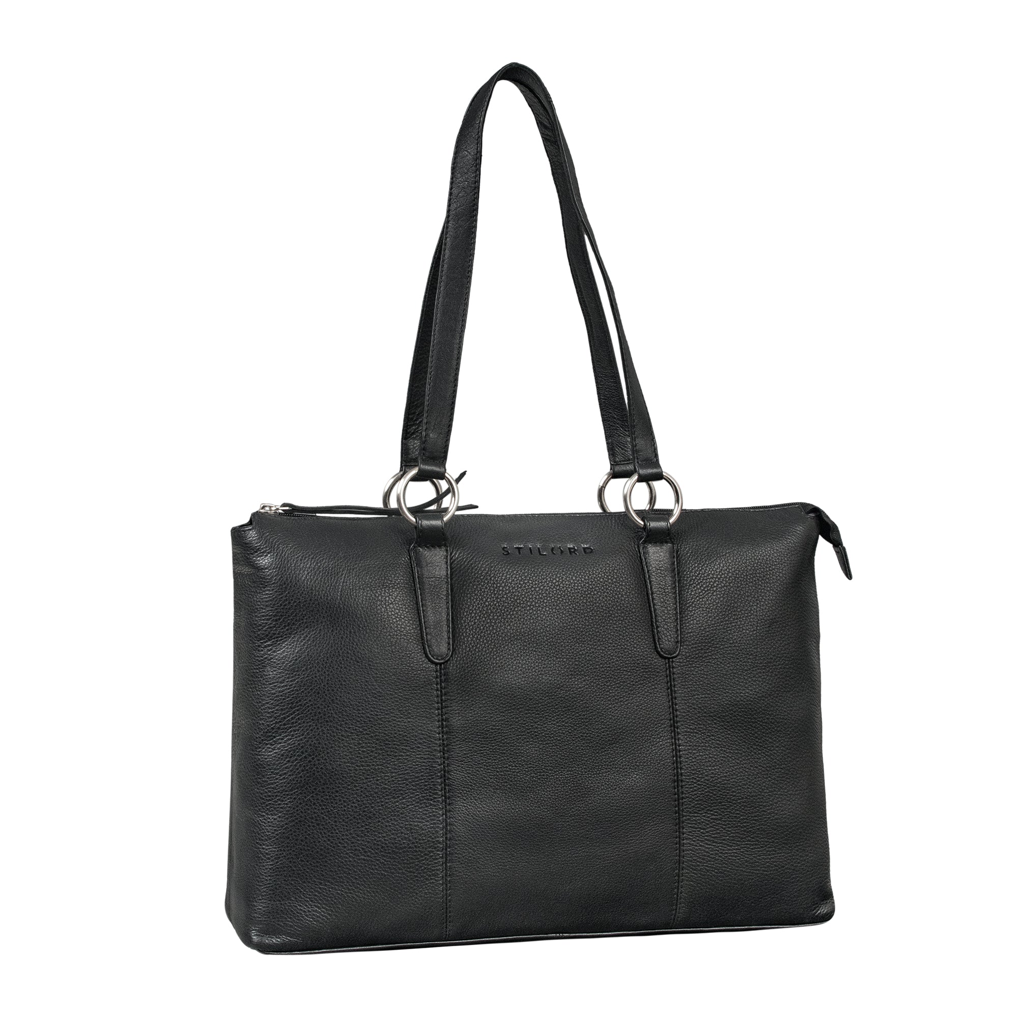 shopper tasche echt leder damen 16 zoll schwarz