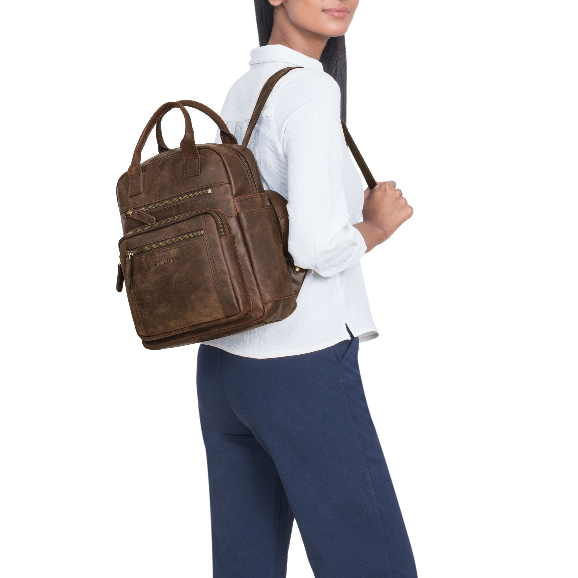 Frauen Echtleder Rucksack klein braun