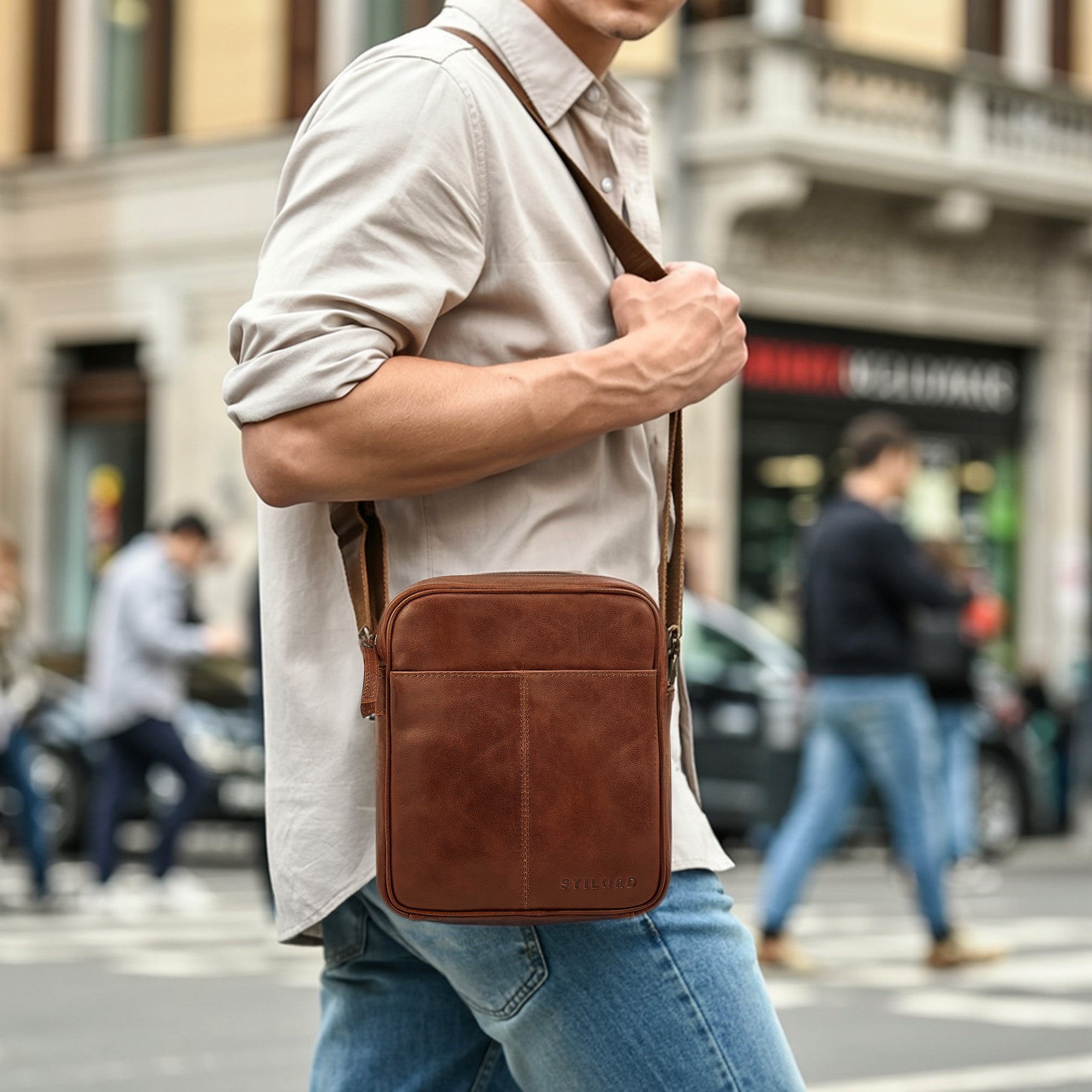 echtleder tasche umhängen cognac herren