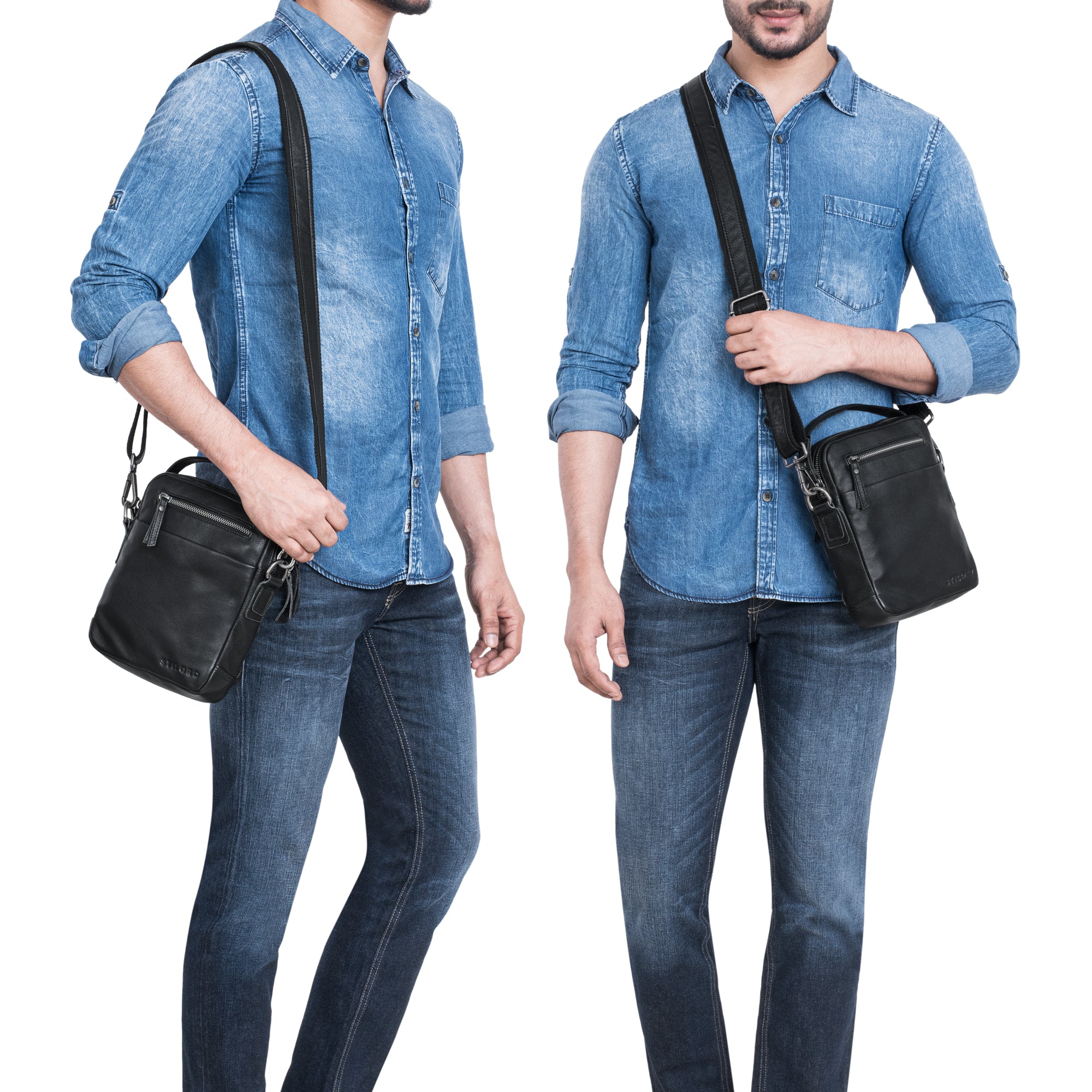 leder umhänge tasche herren schwarz