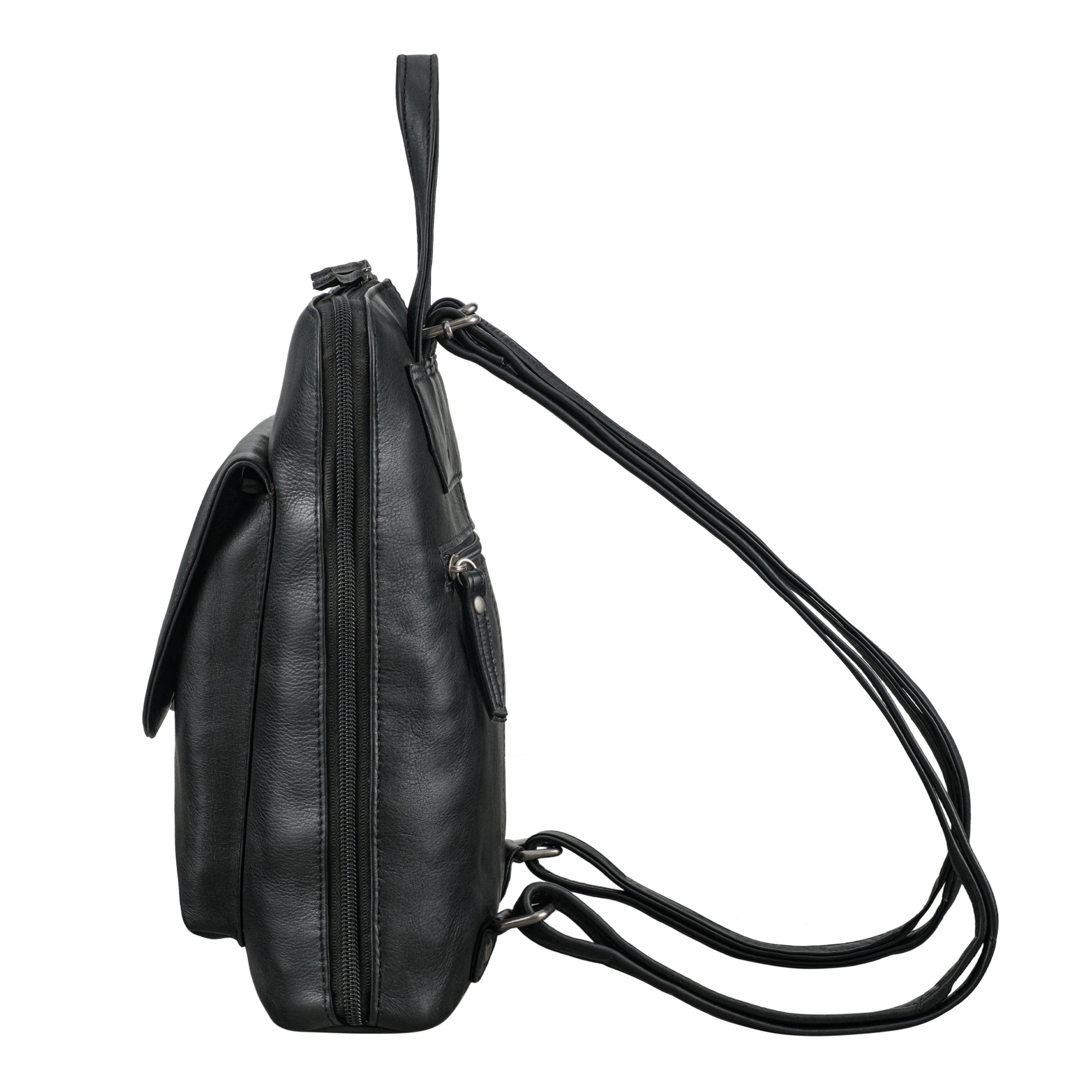 Lederrucksack klein schwarz mit verstellbaren Schultergurten