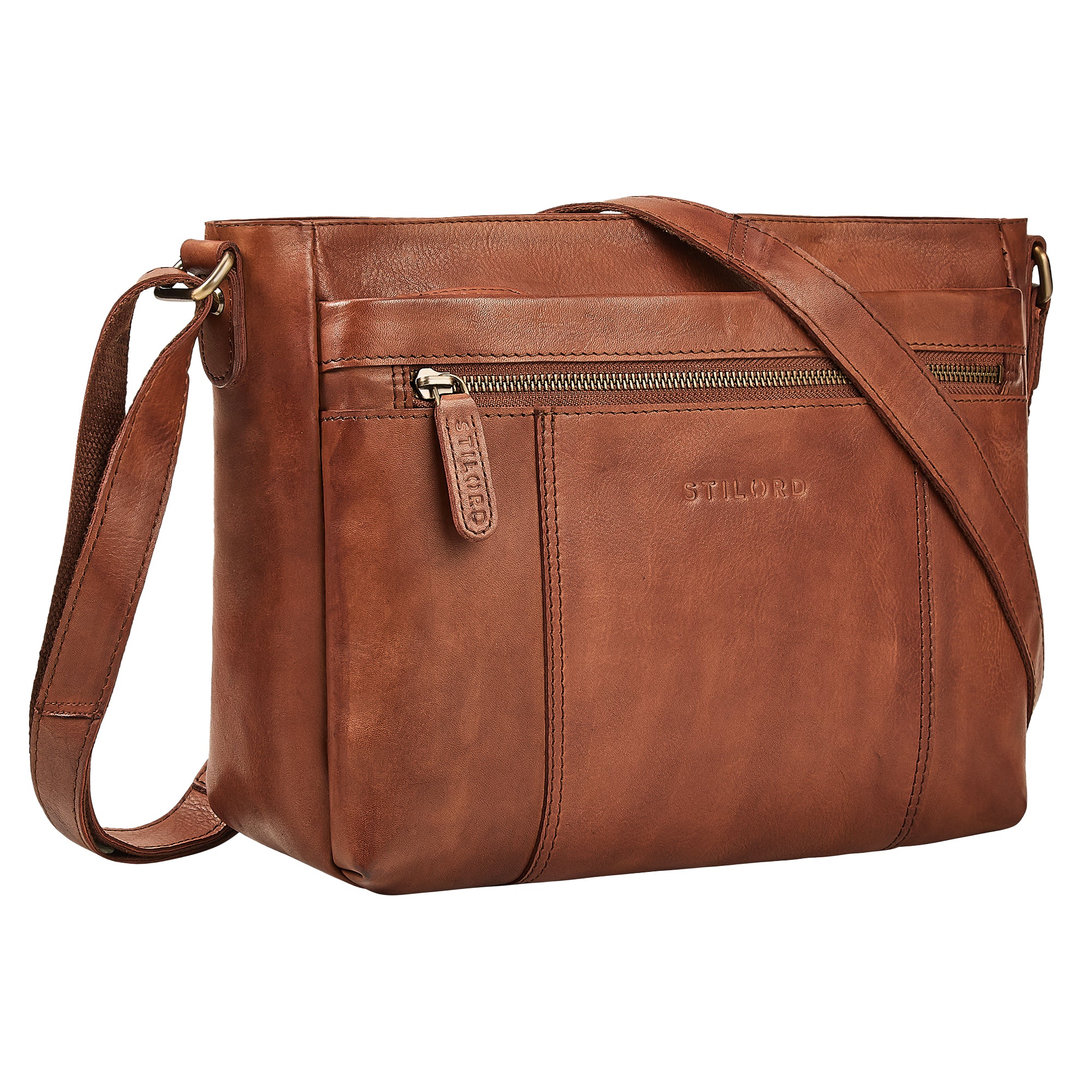 Mittelgroße Ledertasche Cognac Damen für 13 Zoll Tablet