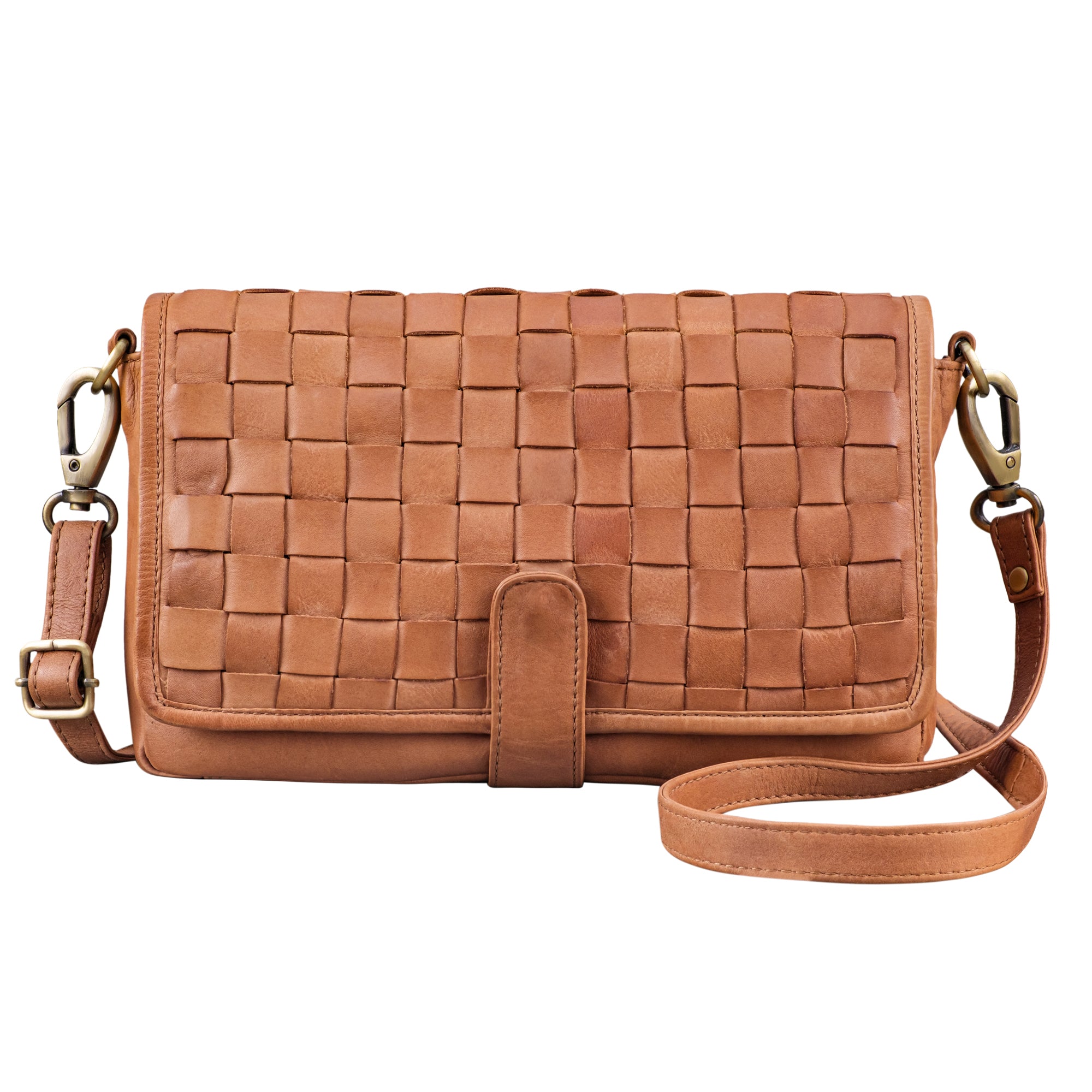 Mittelgroße Geflochtene Ledertasche Braun für Damen