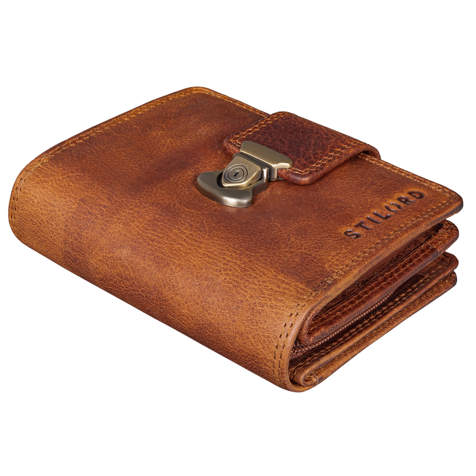 Herren Leder Portmonee mit Reißverschluss Cognac