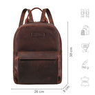 Kleiner Rucksack Cognac aus der Frontalperspektive mit zusätzlichen Icons