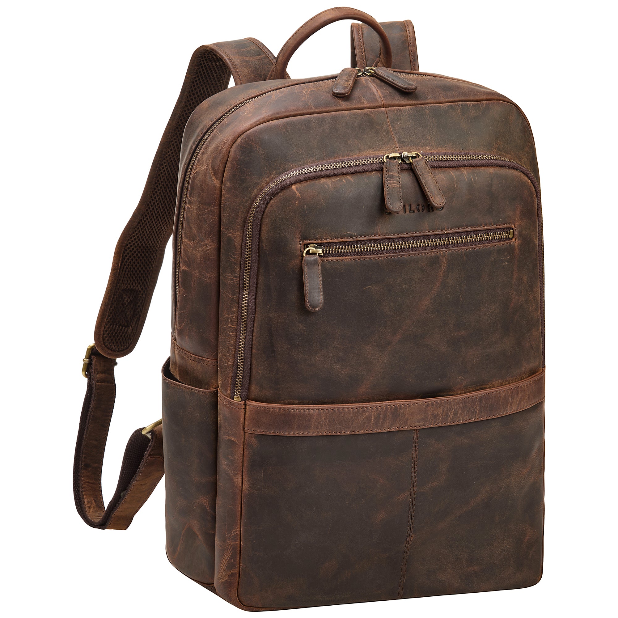 Großer Laptop Rucksack Leder 13 - 17.3 Zoll Damen und Herren Dunkel Braun 