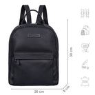 Rucksack Damen Leder Schwarz aus der Frontalperspektive mit zusätzlichen Icons