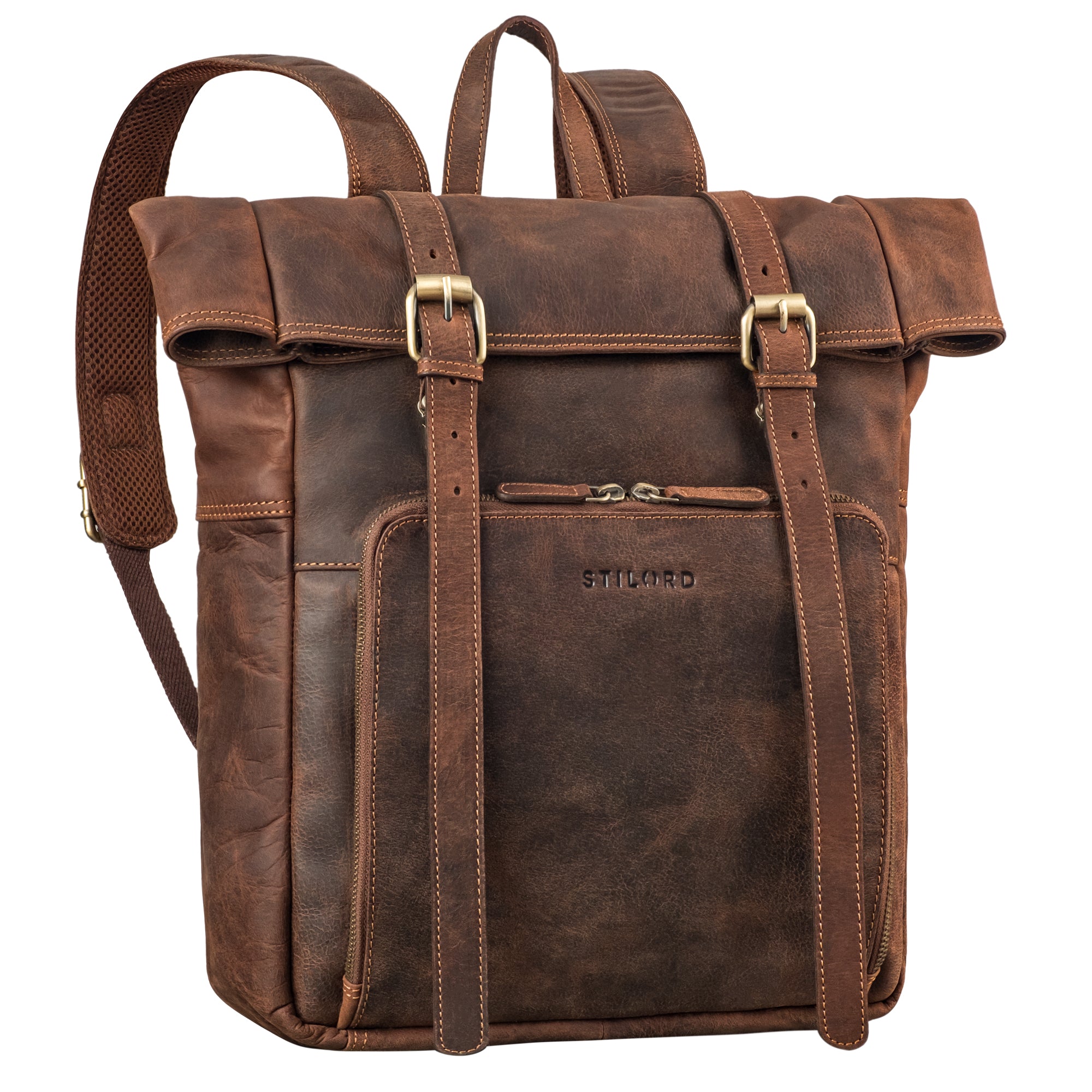 leder rucksack rolltop herren braun
