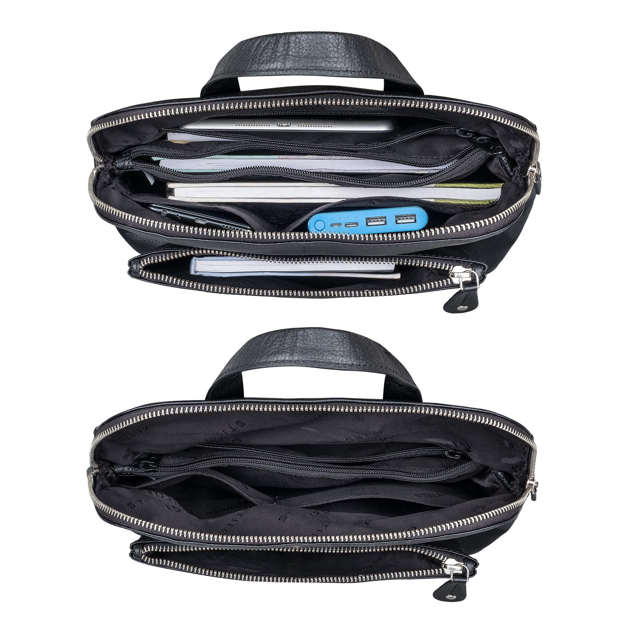 2 in 1 Umhängetasche Rucksack Leder Damen Schwarz