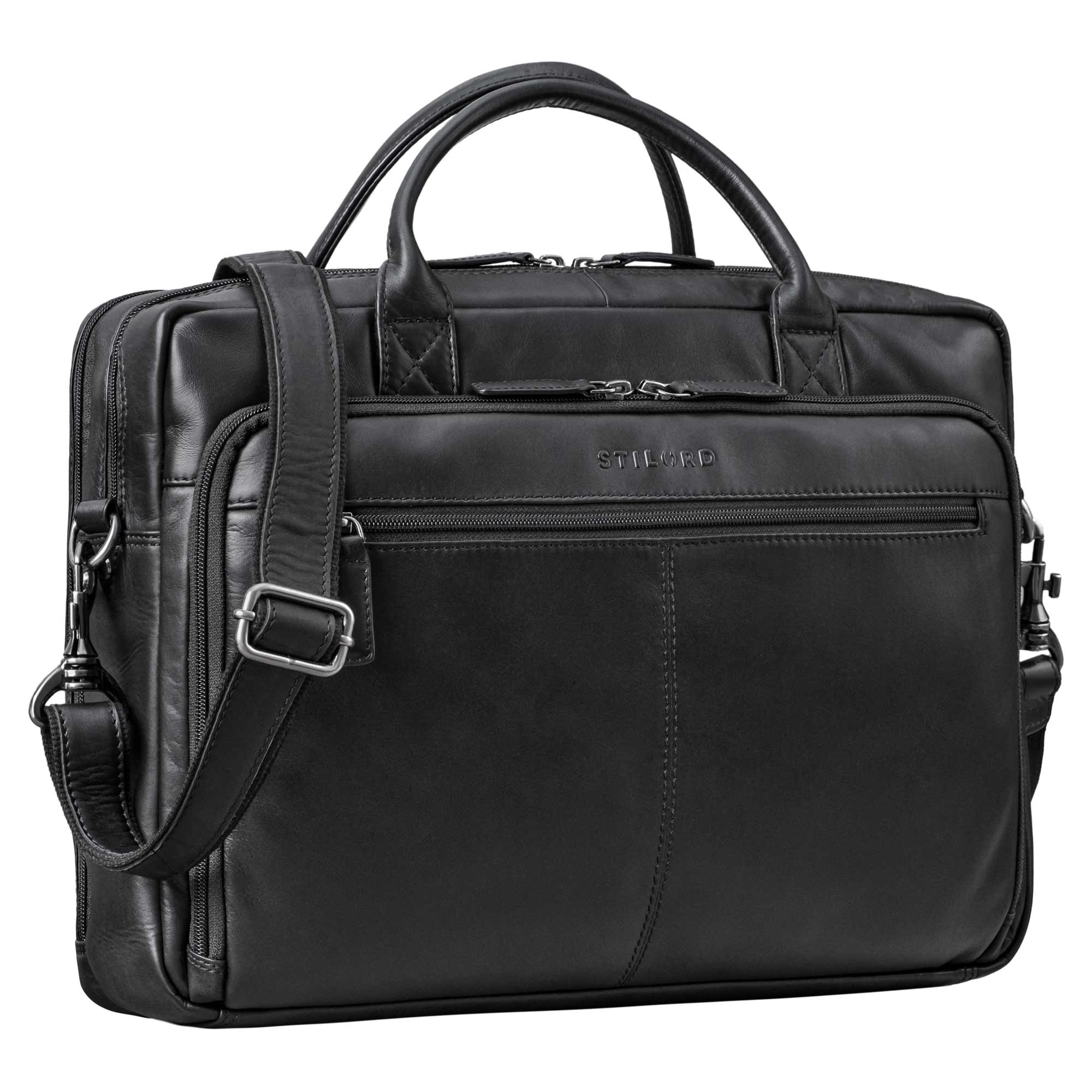 Leder Aktentasche mit Laptopfach 16 Zoll Herren Schwarz