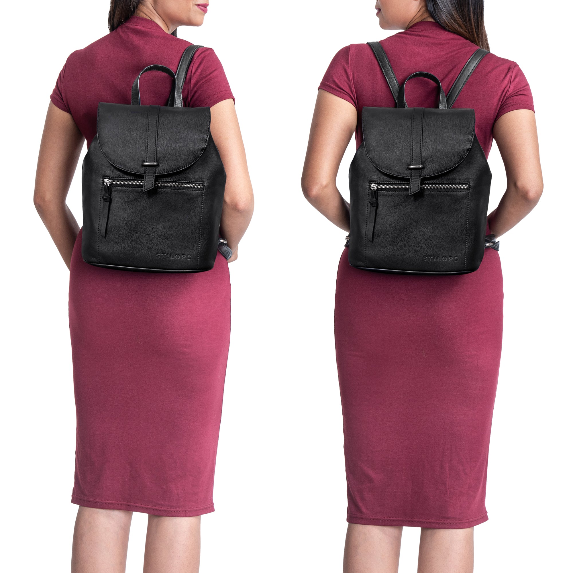 schwarzer Echtlederrucksack