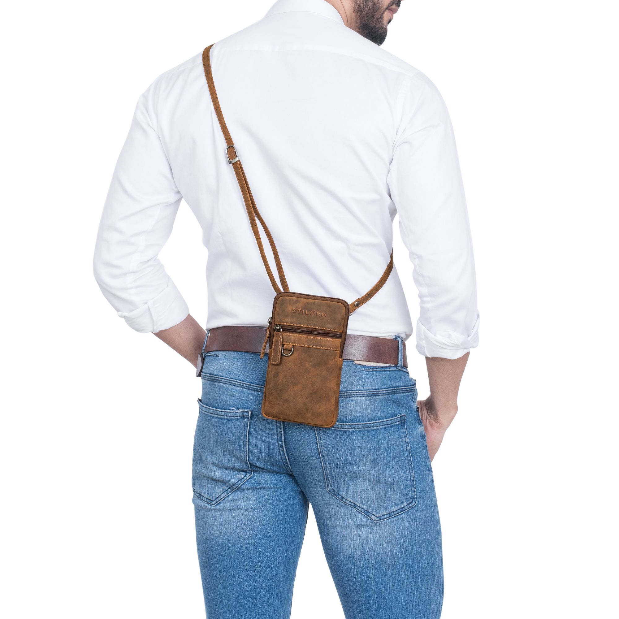 Leder Umhängetasche herren klein cognac