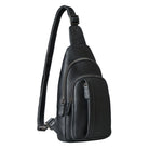 Schwarze Sling Bag Herren Leder Groß mit Karabiner & Anti Diebstahl Fach
