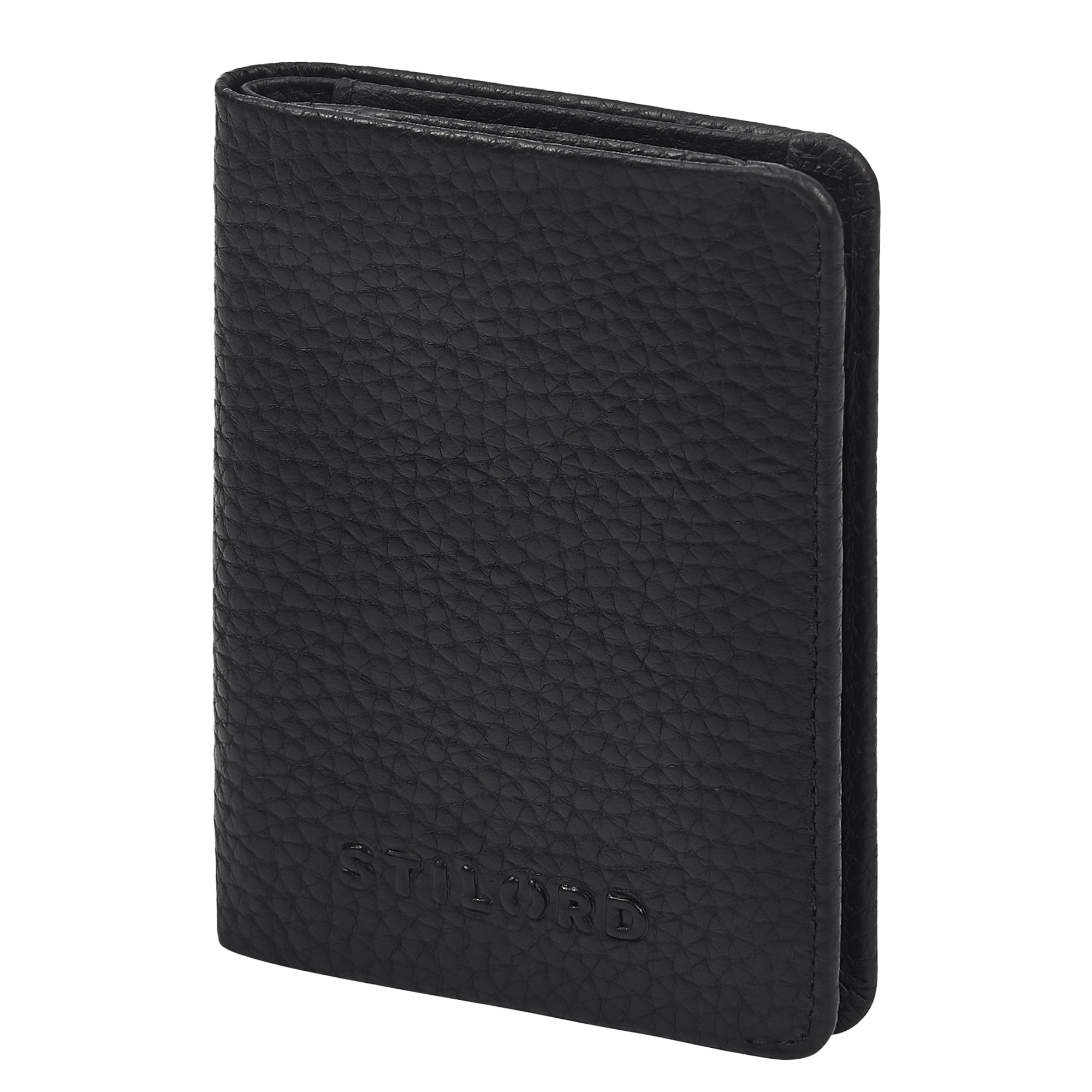 Herren Slim Wallet mit Münzfach Echt Leder schwarz hochkant